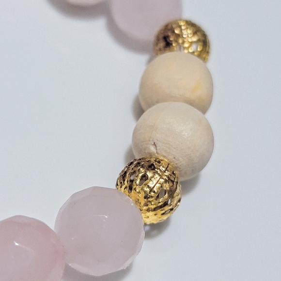 Matching Star Cut Semiprecious Rose Quartz Elastic Beaded Diffuser Bracelets - Picture 9 of 9